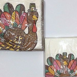Thanksgiving Beverage and Lunch Napkins Pilgrim Turkey Total of 40 Napkins